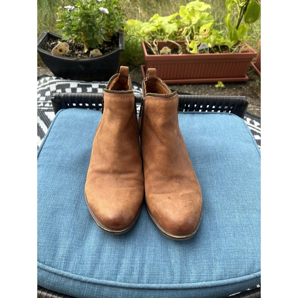 Lucky Brand LK Basel Leather Boots Bootie 10M Brown Side Zip Ankle - Picture 3 of 11